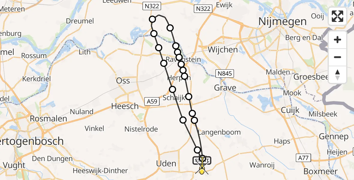 Routekaart van de vlucht: Lifeliner 3 naar Vliegbasis Volkel, Achter-Oventje