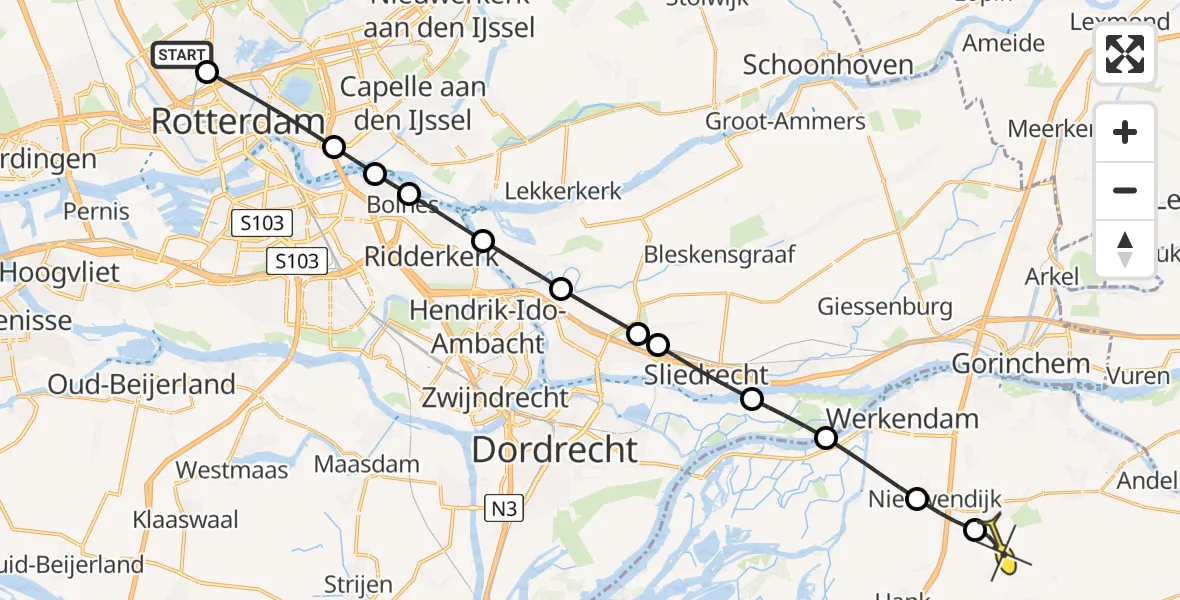 Routekaart van de vlucht: Lifeliner 2 naar Almkerk, Goedaerthof