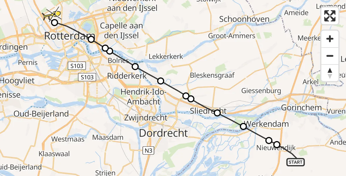Routekaart van de vlucht: Lifeliner 2 naar Rotterdam The Hague Airport, Provincialeweg Noord
