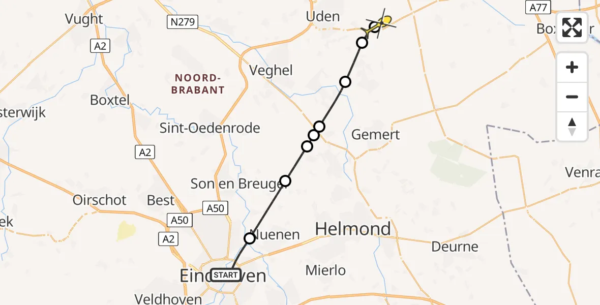 Routekaart van de vlucht: Lifeliner 3 naar Vliegbasis Volkel, Nachtegaallaan