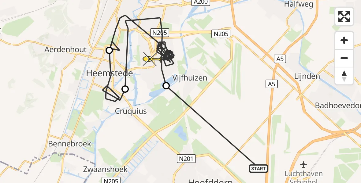 Routekaart van de vlucht: Politieheli naar Haarlem, Ringvaart-Cruquiusdijk