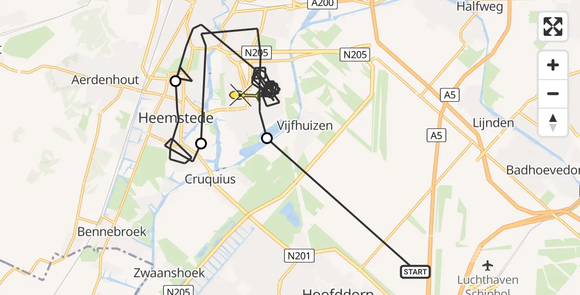 Routekaart van de vlucht: Politiehelikopter naar Haarlem, Ringvaart-Cruquiusdijk