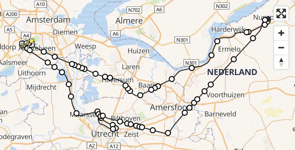 Routekaart van de vlucht: Politieheli naar Schiphol, Fokkerweg