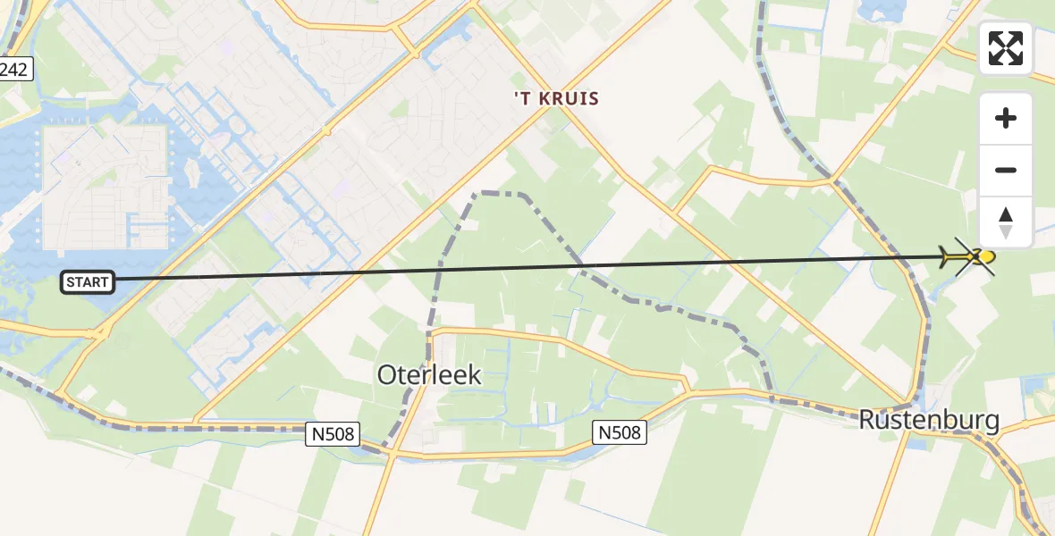 Routekaart van de vlucht: Politieheli naar Hensbroek, Antonia Korvezeetuin