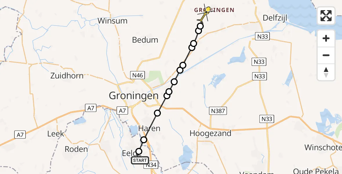 Routekaart van de vlucht: Lifeliner 4 naar Loppersum, Langesteeg