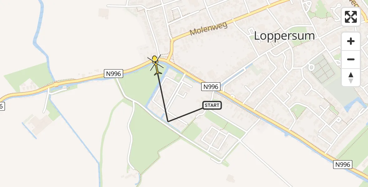 Routekaart van de vlucht: Lifeliner 4 naar Loppersum, Stedumerweg