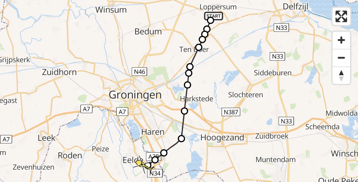 Routekaart van de vlucht: Lifeliner 4 naar Groningen Airport Eelde, Delleweg