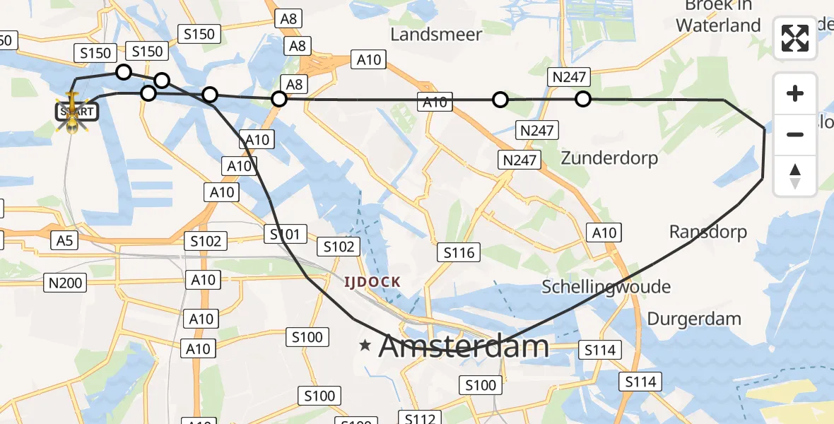 Routekaart van de vlucht: Lifeliner 1 naar Amsterdam Heliport, Ankerweg