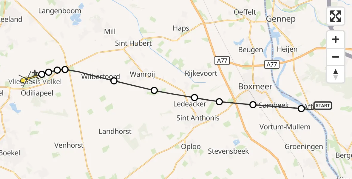 Routekaart van de vlucht: Lifeliner 3 naar Vliegbasis Volkel, Rekgraaf
