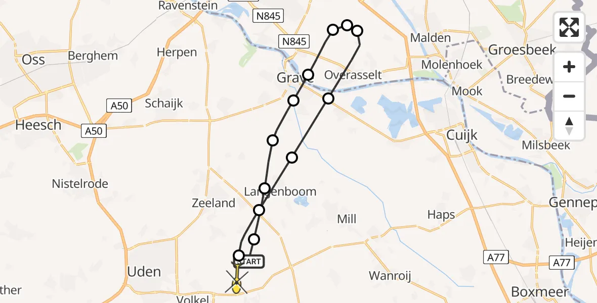 Routekaart van de vlucht: Lifeliner 3 naar Vliegbasis Volkel, Trentsedijk