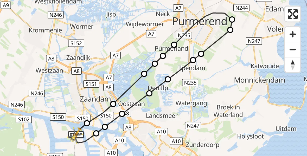 Vluchtroute Traumahelikopter van Amsterdam Heliport naar Amsterdam Heliport