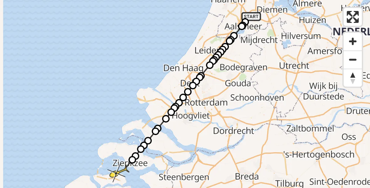 Routekaart van de vlucht: Politieheli naar Colijnsplaat, Westerkimweg
