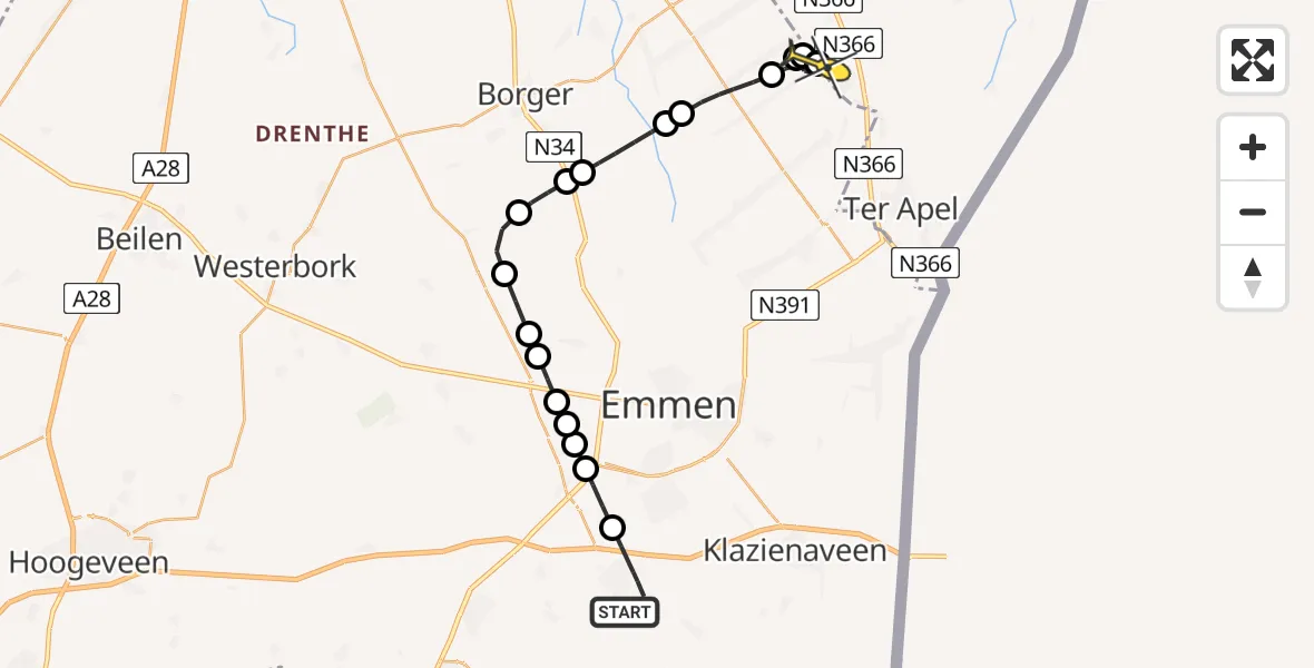 Routekaart van de vlucht: Lifeliner 4 naar Musselkanaal, Vierslagenweg