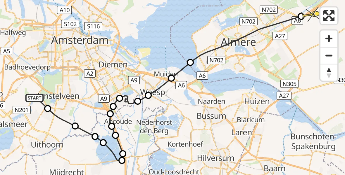 Routekaart van de vlucht: Politieheli naar Zeewolde, Rietwijkeroordweg