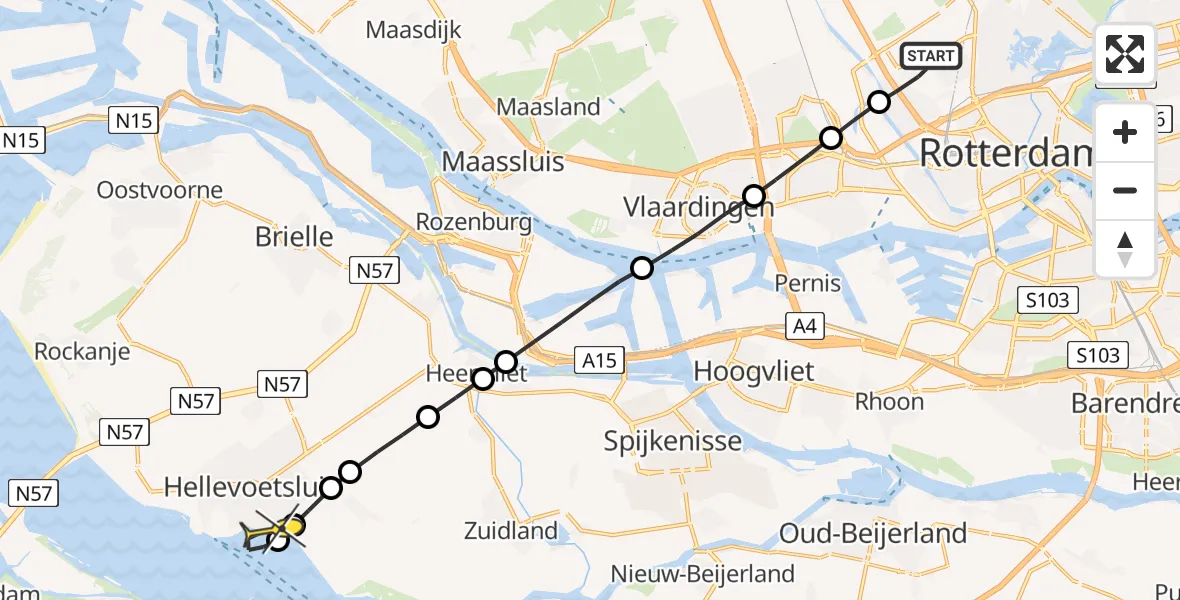 Routekaart van de vlucht: Lifeliner 2 naar Hellevoetsluis, Van der Duijn van Maasdamweg