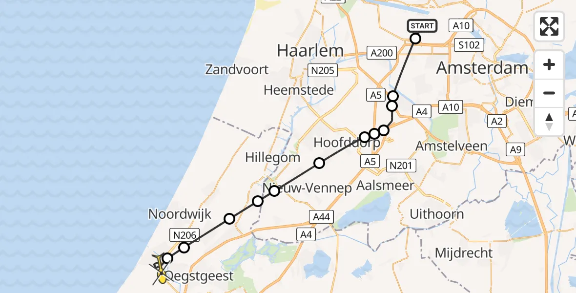 Routekaart van de vlucht: Lifeliner 1 naar Katwijk, Australiëhavenweg