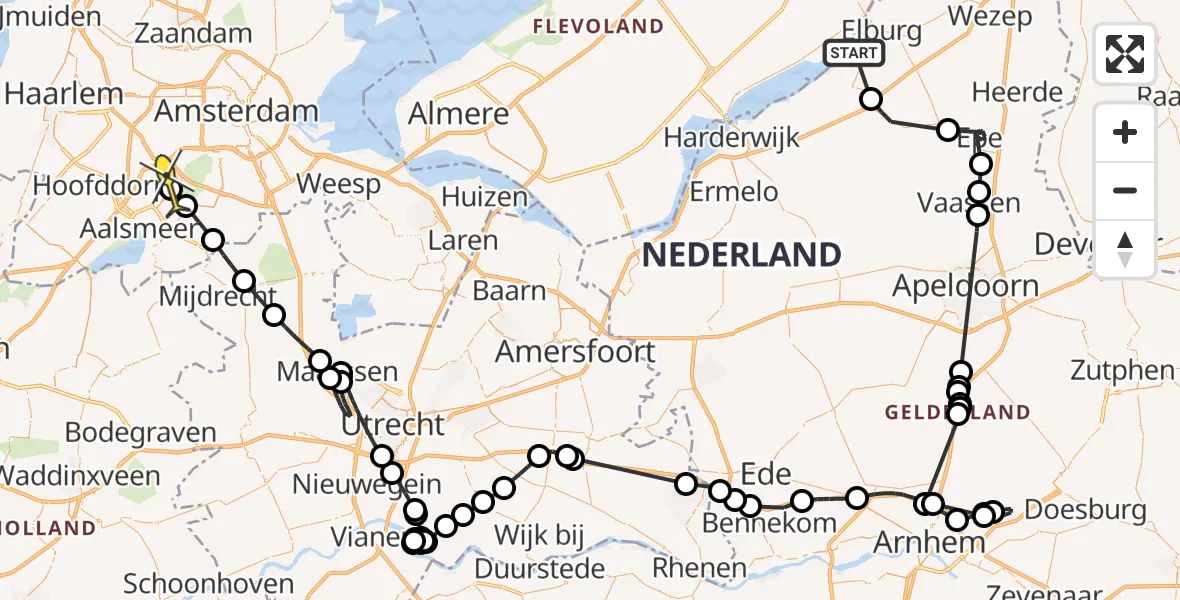 Routekaart van de vlucht: Politieheli naar Schiphol, Westerkimweg