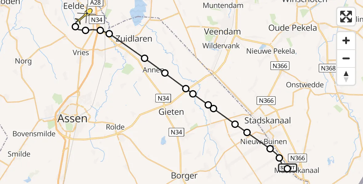 Routekaart van de vlucht: Lifeliner 4 naar Groningen Airport Eelde