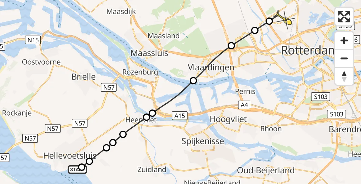 Routekaart van de vlucht: Lifeliner 2 naar Rotterdam The Hague Airport, Noordse Molenweg