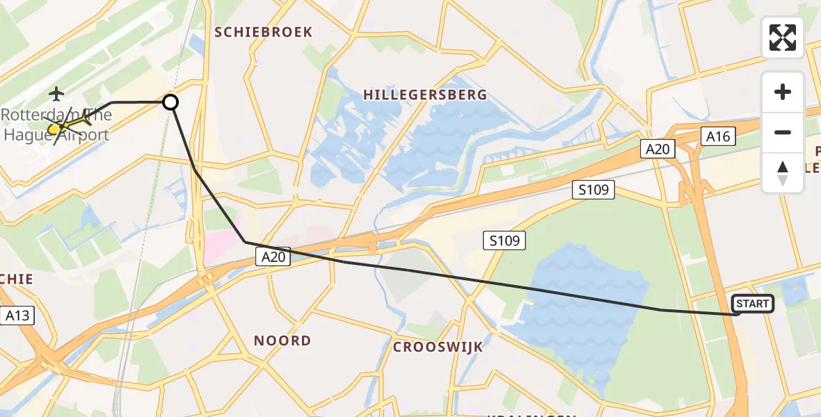 Routekaart van de vlucht: Lifeliner 2 naar Rotterdam The Hague Airport, Kralingse Bos