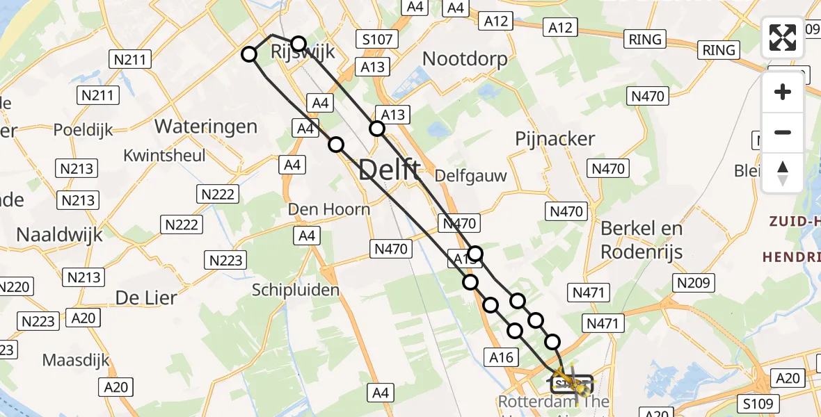 Vluchtroute Traumahelikopter Rotterdam The Hague Airport - Rotterdam The Hague Airport, 11 februari 2024, 09:12