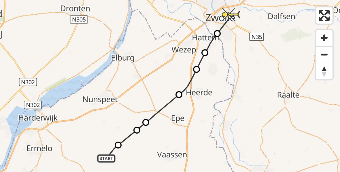 Routekaart van de vlucht: Lifeliner 3 naar Zwolle, Hogeweg