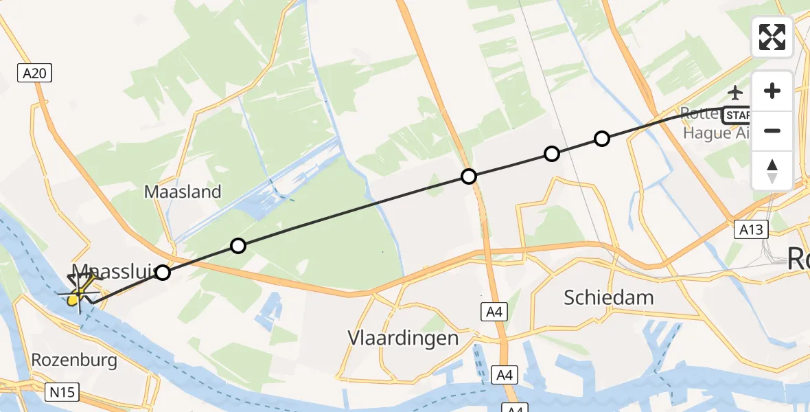 Routekaart van de vlucht: Lifeliner 2 naar Maassluis, Parallelstraat Oostzijde