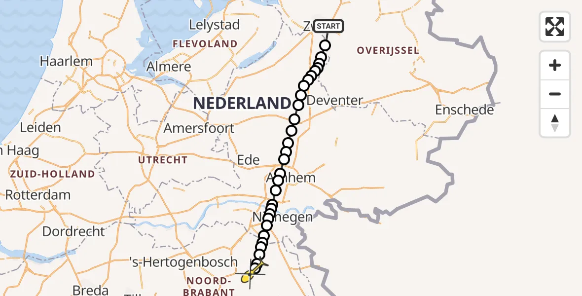 Routekaart van de vlucht: Lifeliner 3 naar Vliegbasis Volkel, Almelose Pad