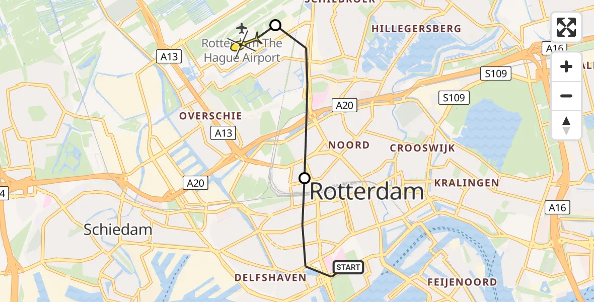 Routekaart van de vlucht: Lifeliner 2 naar Rotterdam The Hague Airport, Rochussenstraat