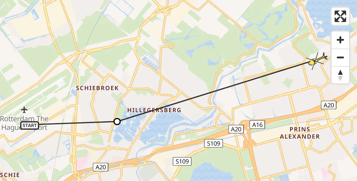 Routekaart van de vlucht: Lifeliner 2 naar Rotterdam, Ringdijk