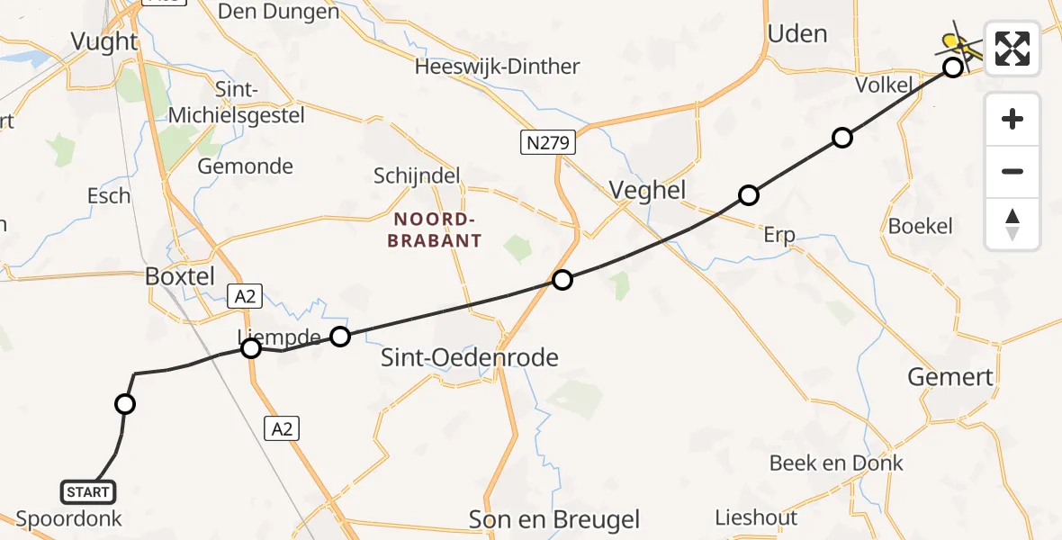 Routekaart van de vlucht: Lifeliner 3 naar Vliegbasis Volkel, Soeperdonken