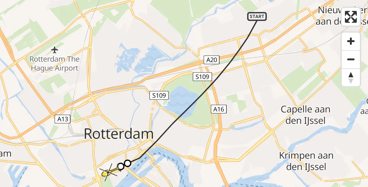 Routekaart van de vlucht: Lifeliner 2 naar Erasmus MC, Prins Alexanderlaan