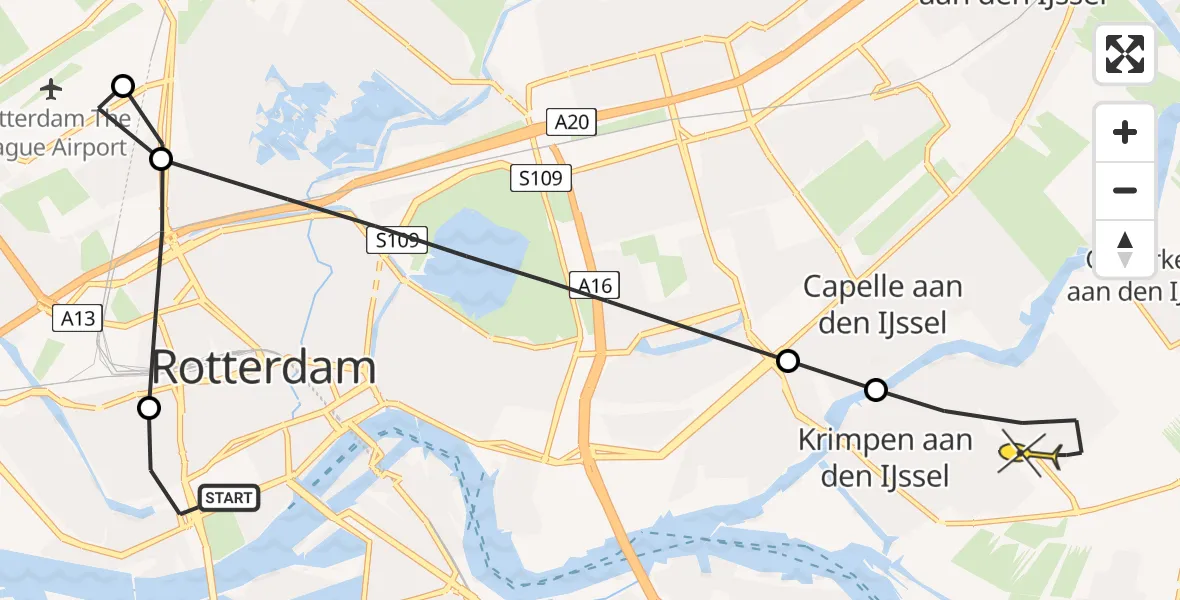 Routekaart van de vlucht: Lifeliner 2 naar Krimpen aan den IJssel, Nieuwe Binnenweg