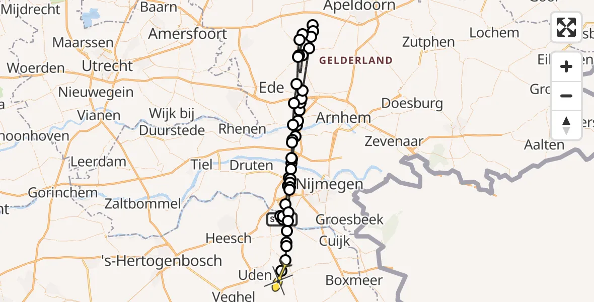 Routekaart van de vlucht: Politieheli naar Vliegbasis Volkel, Hoeveweg