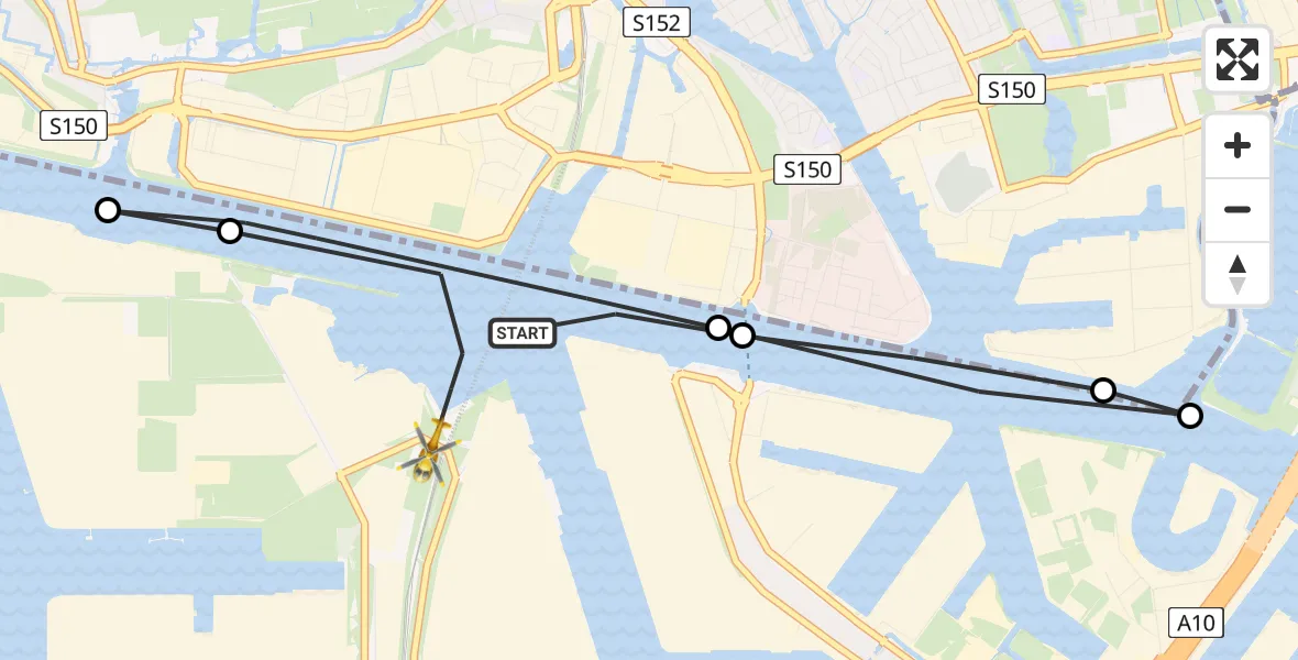 Vluchtroute Traumahelikopter van Amsterdam Heliport naar Amsterdam Heliport