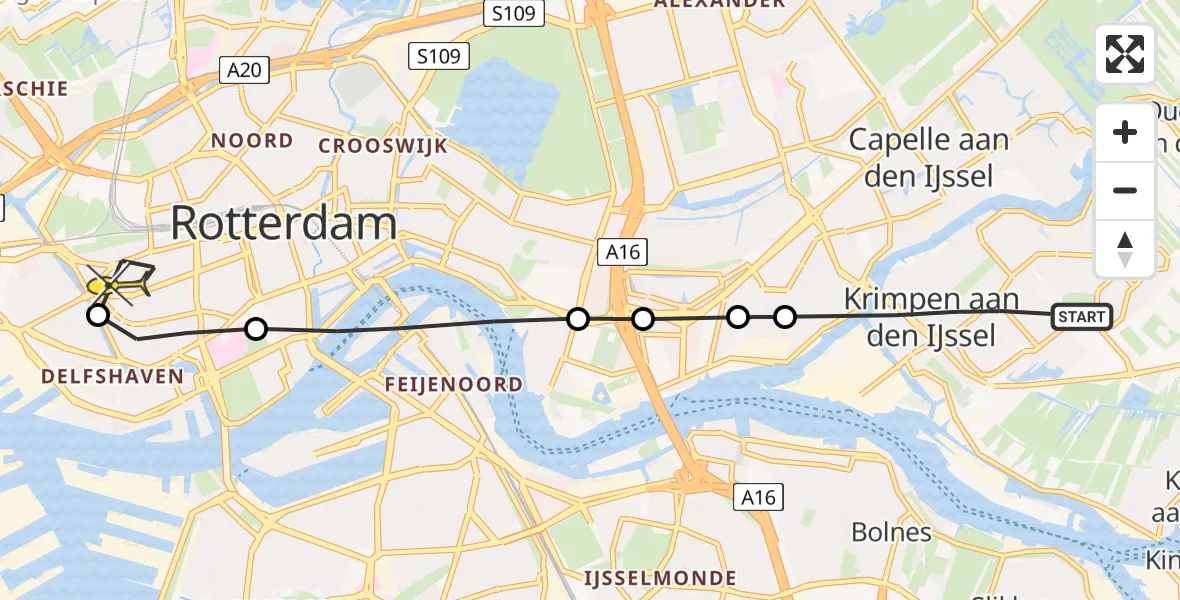 Routekaart van de vlucht: Lifeliner 2 naar Rotterdam, Gruttostraat