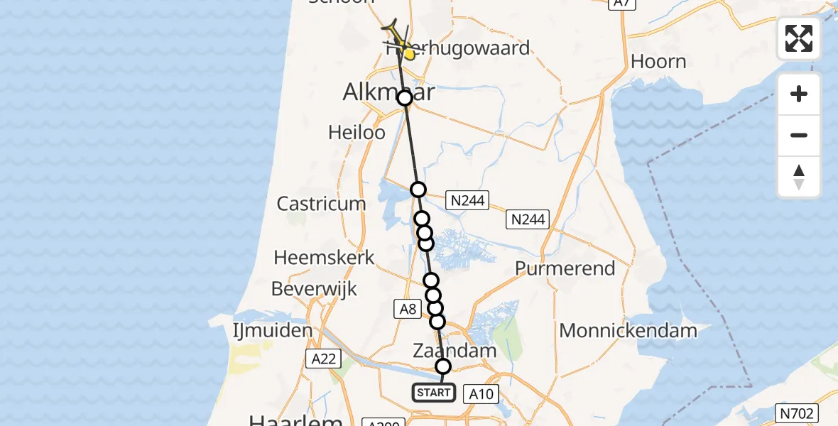 Routekaart van de vlucht: Lifeliner 1 naar Alkmaar, Hemkade