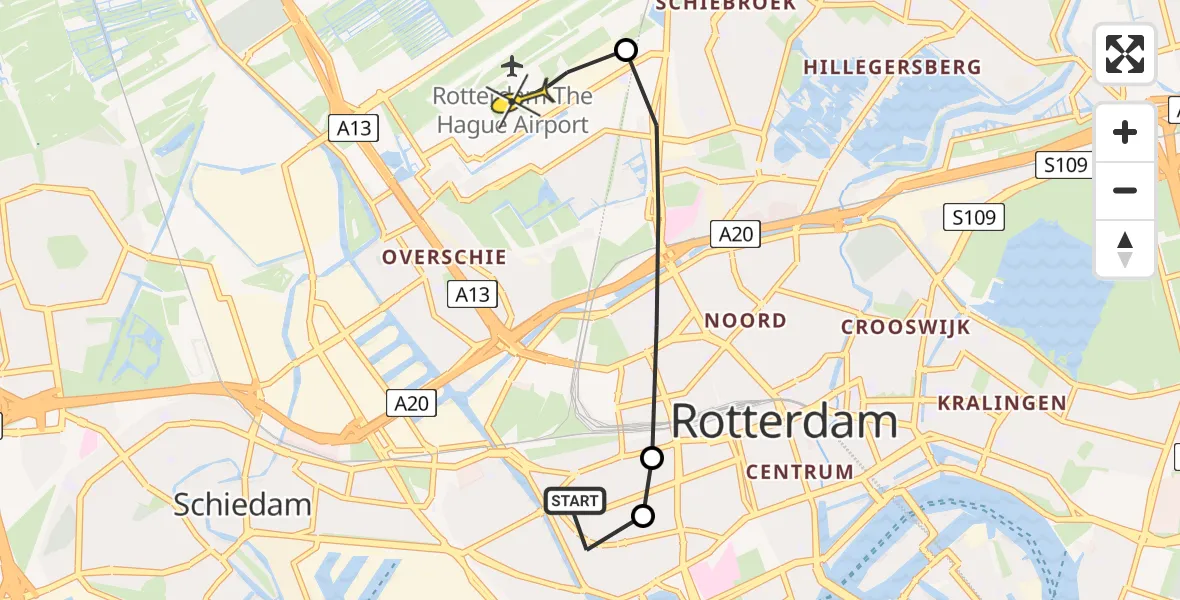 Routekaart van de vlucht: Lifeliner 2 naar Rotterdam The Hague Airport, Joost van Geelstraat