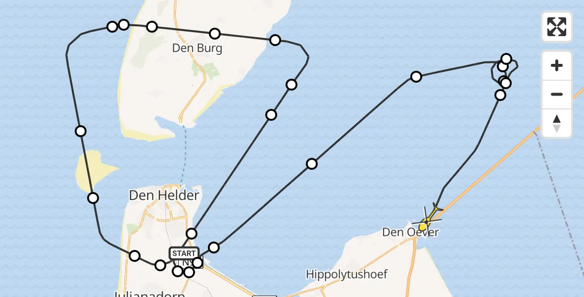 Routekaart van de vlucht: Kustwachthelikopter naar Den Oever, Korte Vliet