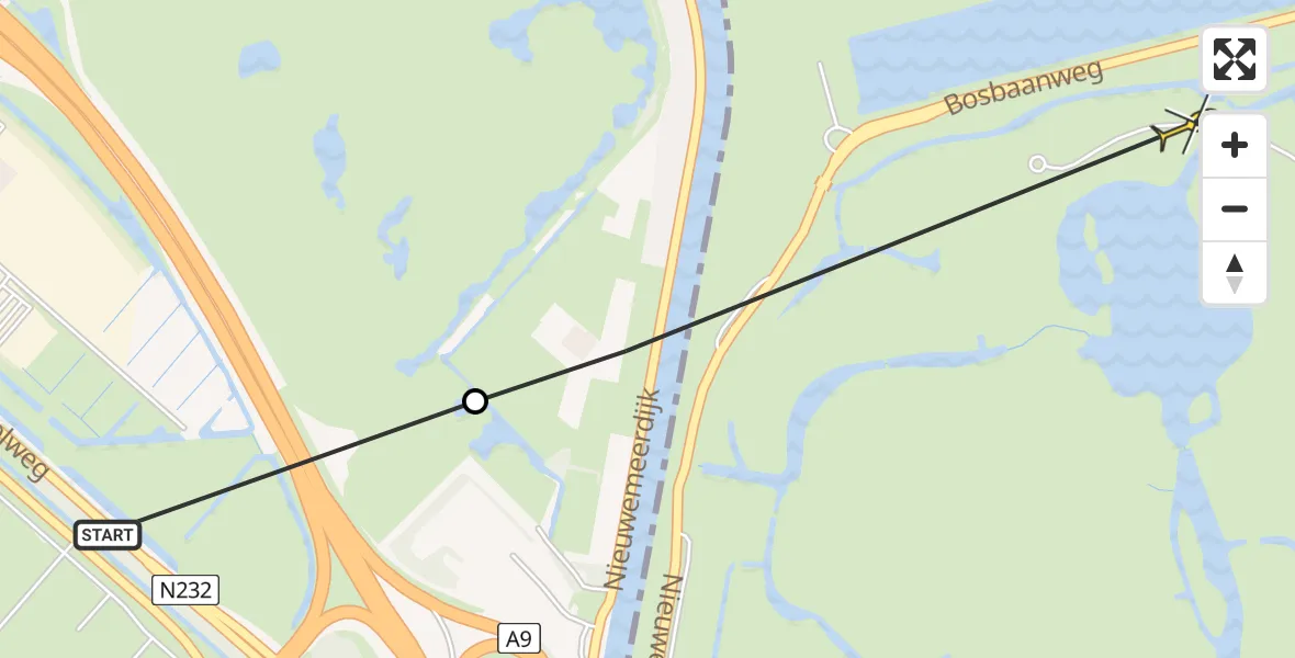 Routekaart van de vlucht: Politieheli naar Amstelveen, De Duizendmeterweg