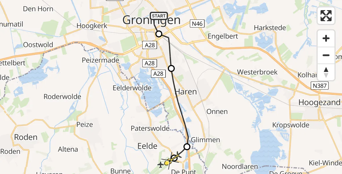 Routekaart van de vlucht: Lifeliner 4 naar Groningen Airport Eelde, Gedempte Zuiderdiep