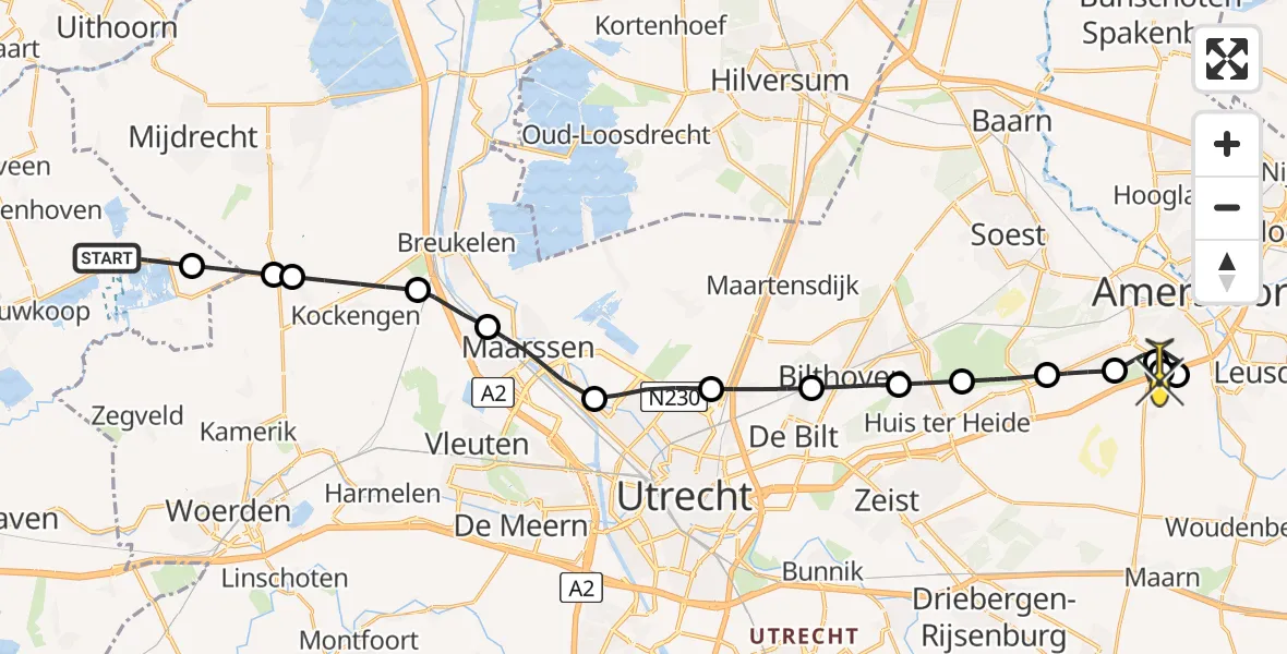 Routekaart van de vlucht: Politieheli naar Leusden, Voorweg