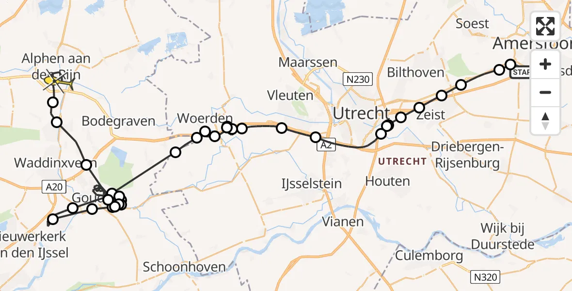 Routekaart van de vlucht: Politieheli naar Alphen aan den Rijn, Utrechtseweg