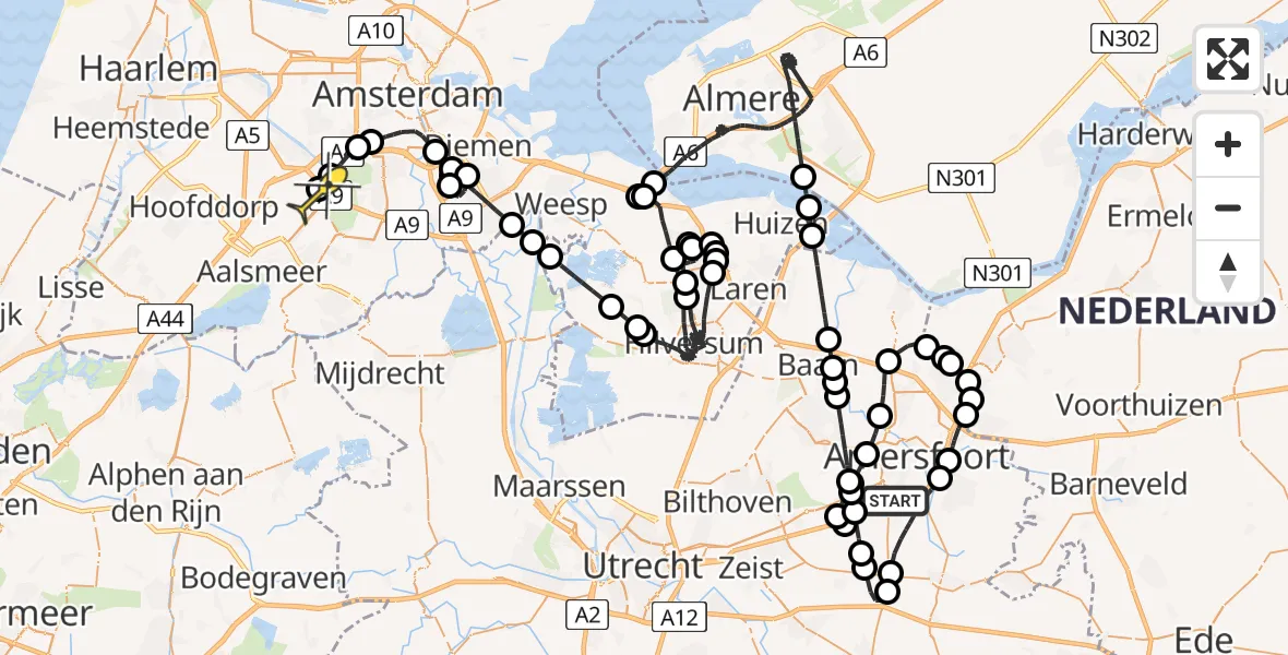 Routekaart van de vlucht: Politieheli naar Schiphol, Loevesteinse Randweg