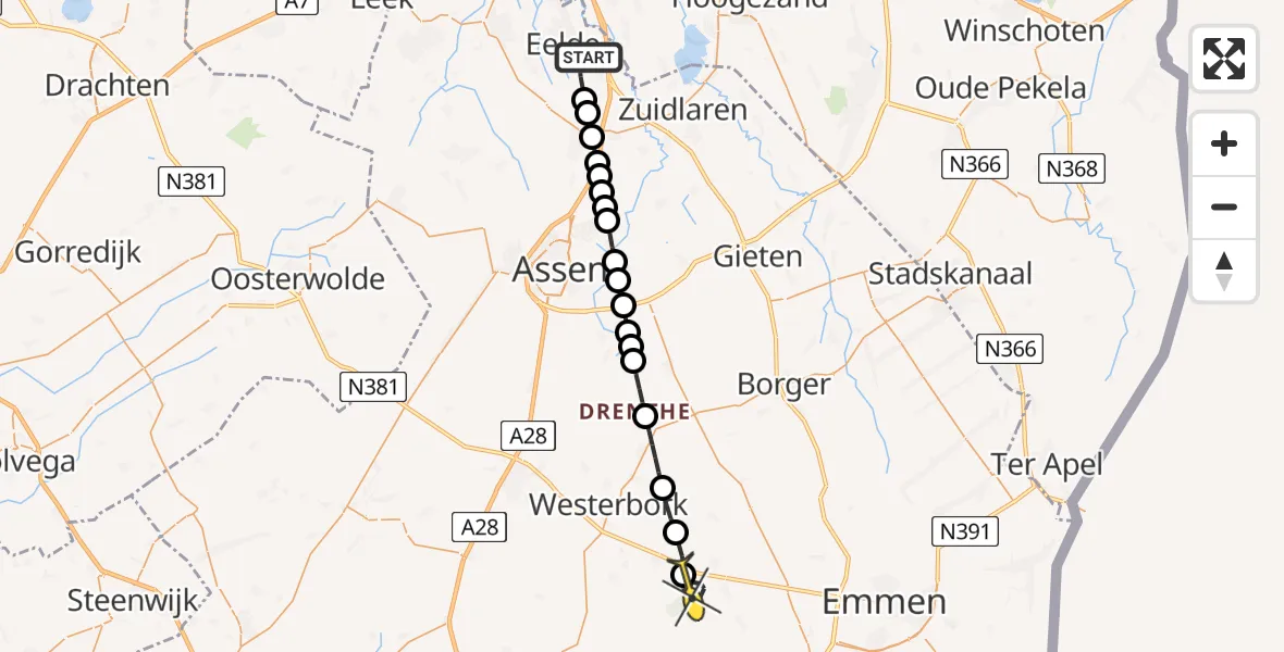 Routekaart van de vlucht: Lifeliner 4 naar Aalden, Moespot