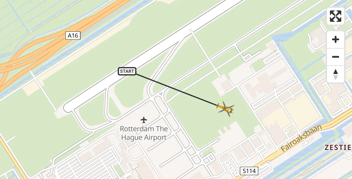 Vluchtroute Traumahelikopter Rotterdam The Hague Airport - Rotterdam The Hague Airport, 11 februari 2024, 17:49
