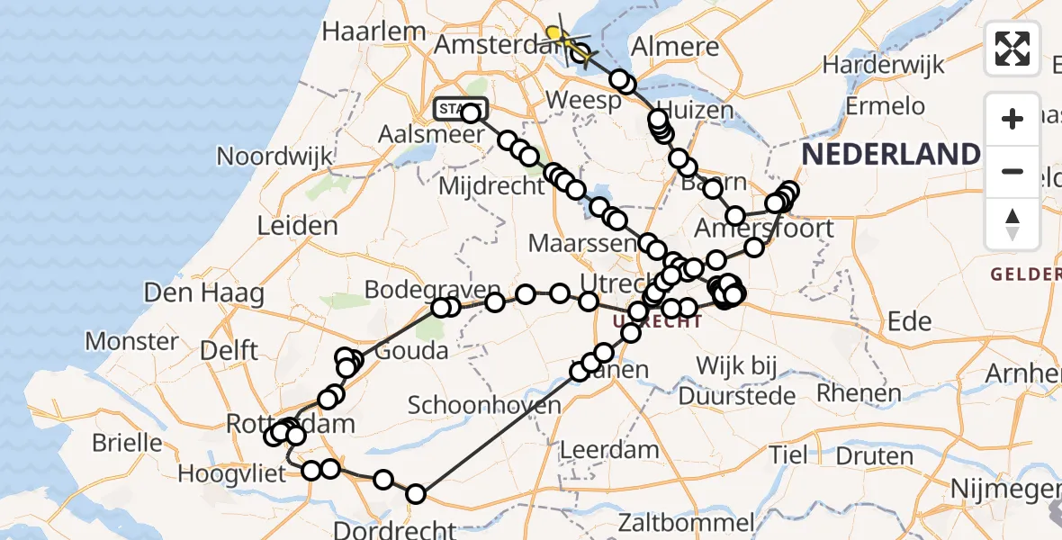 Routekaart van de vlucht: Politieheli naar Amsterdam, Oosteinderweg