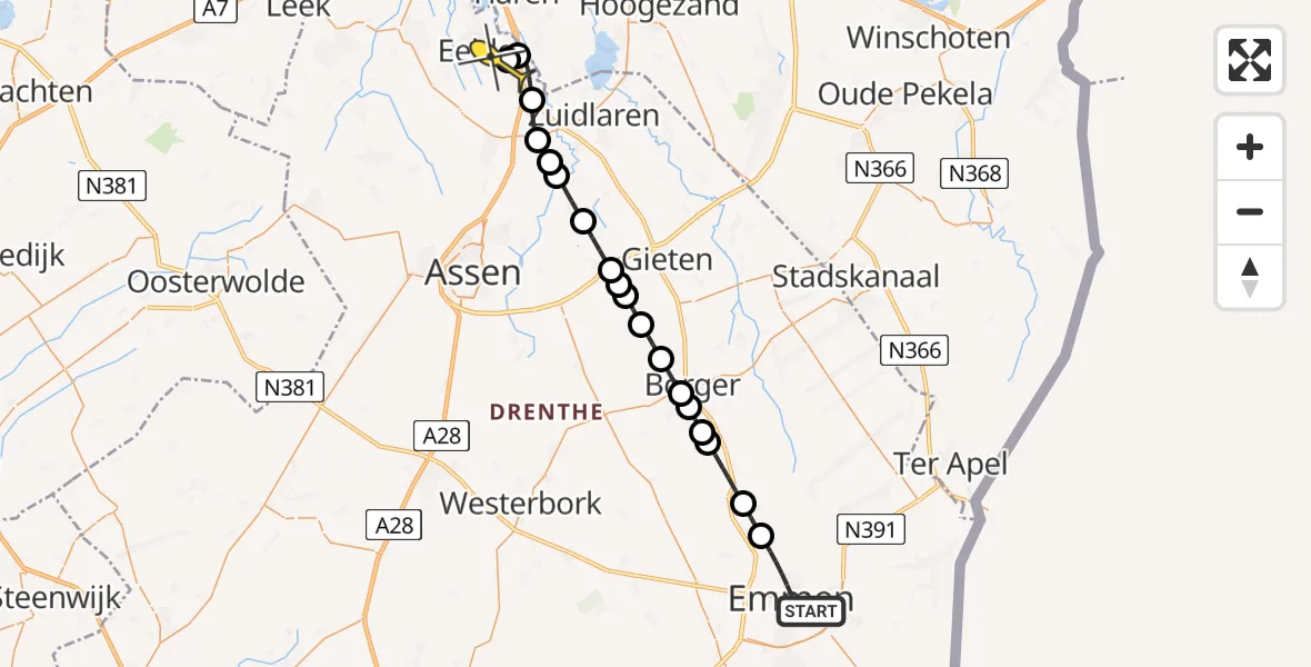 Routekaart van de vlucht: Lifeliner 4 naar Groningen Airport Eelde, Sterrenkamp