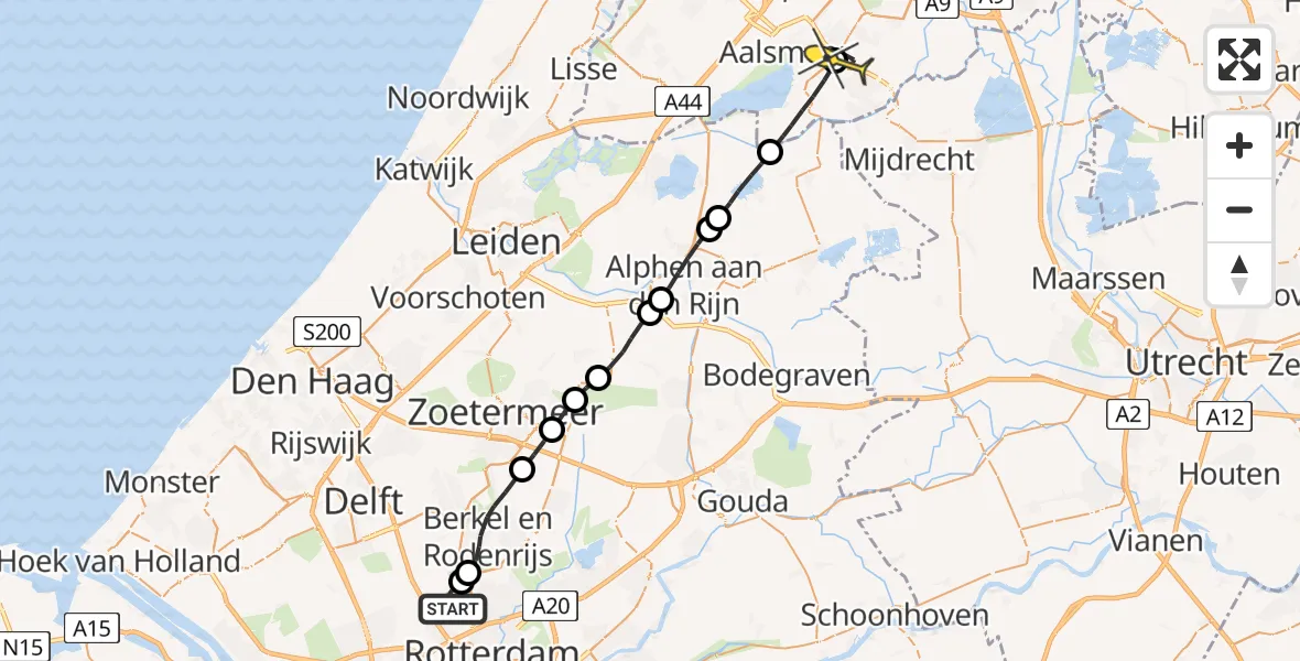 Routekaart van de vlucht: Lifeliner 2 naar Amstelveen