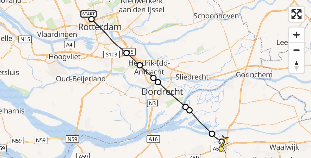 Routekaart van de vlucht: Lifeliner 2 naar Raamsdonksveer, Terletpad